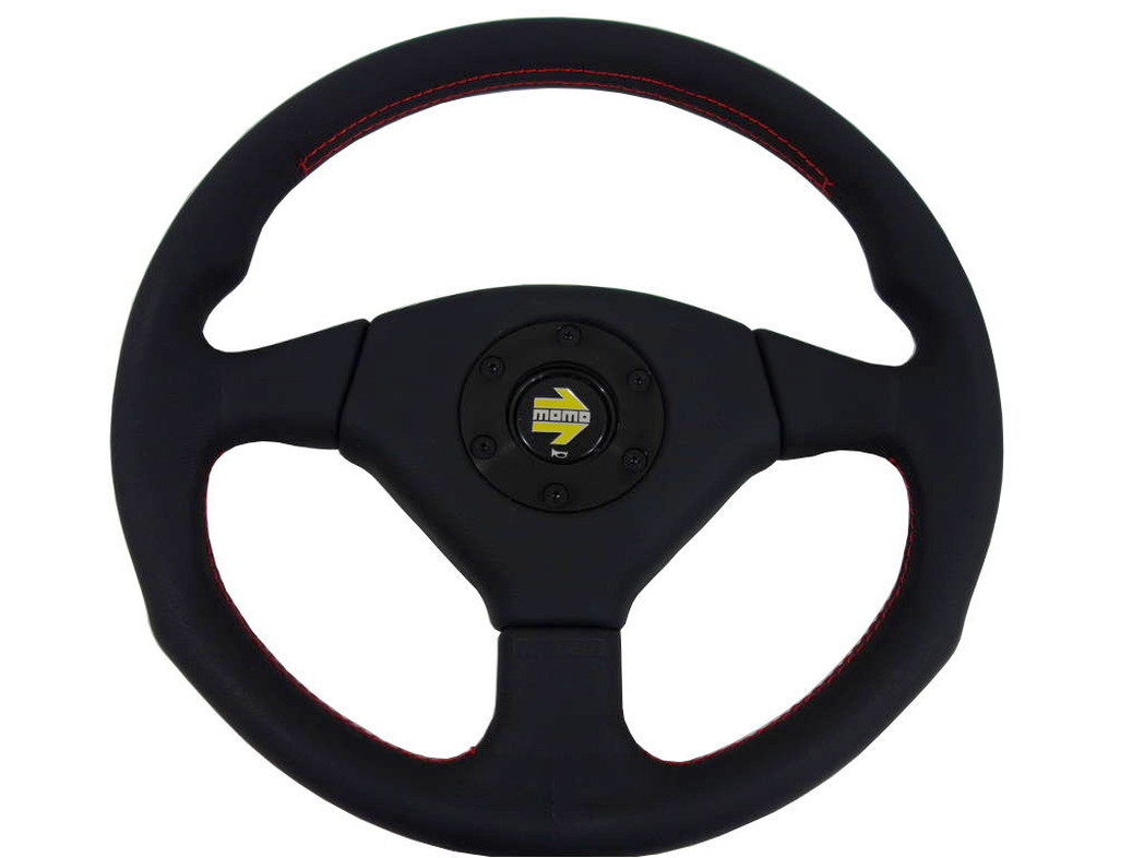 Rare Momo Style Black Leather Red Stitch Sport Steering Wheel 363mm Ebay